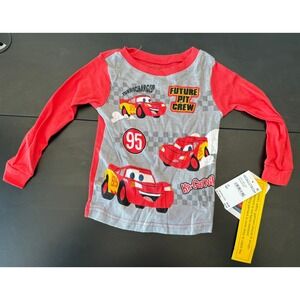 Disney Pixar Cars Lightning‎ McQueen Long Sleeve Shirt Red Grey Kids 3T New NWT